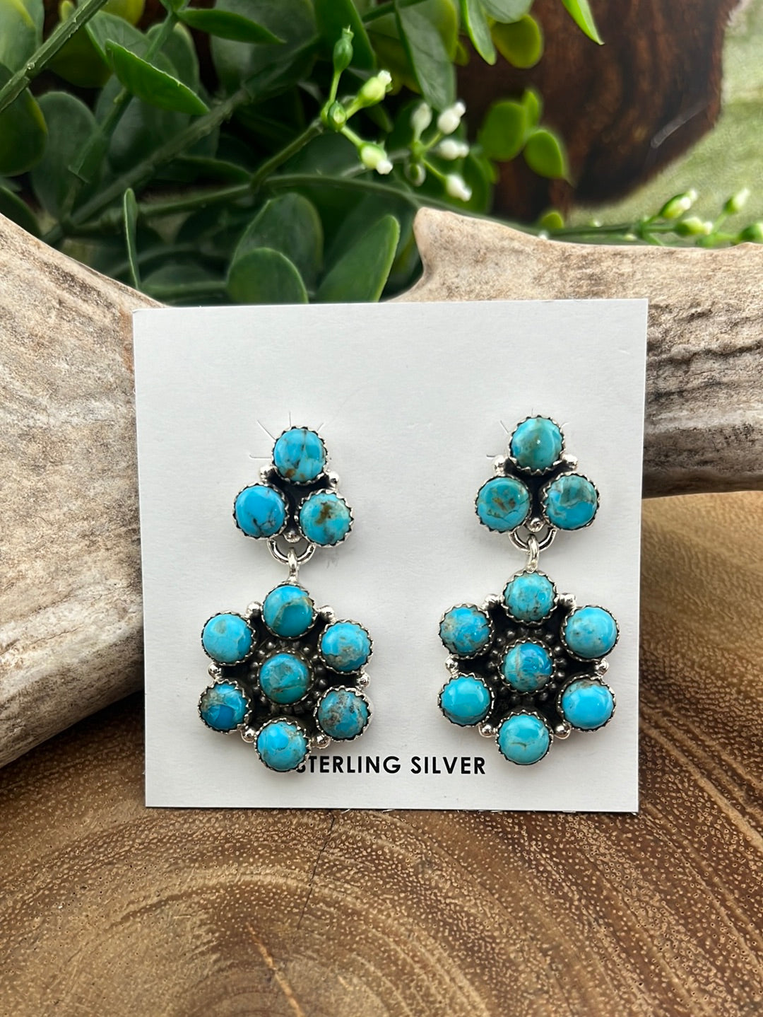 Joy Kingman Turquoise Flower Cluster Drop Earrings