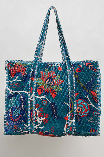 Botanical Velvet Quilted Tote Bag