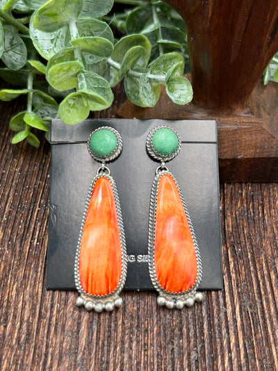 Gandy Green Post Orange Spiny Drop Sterling Earrings