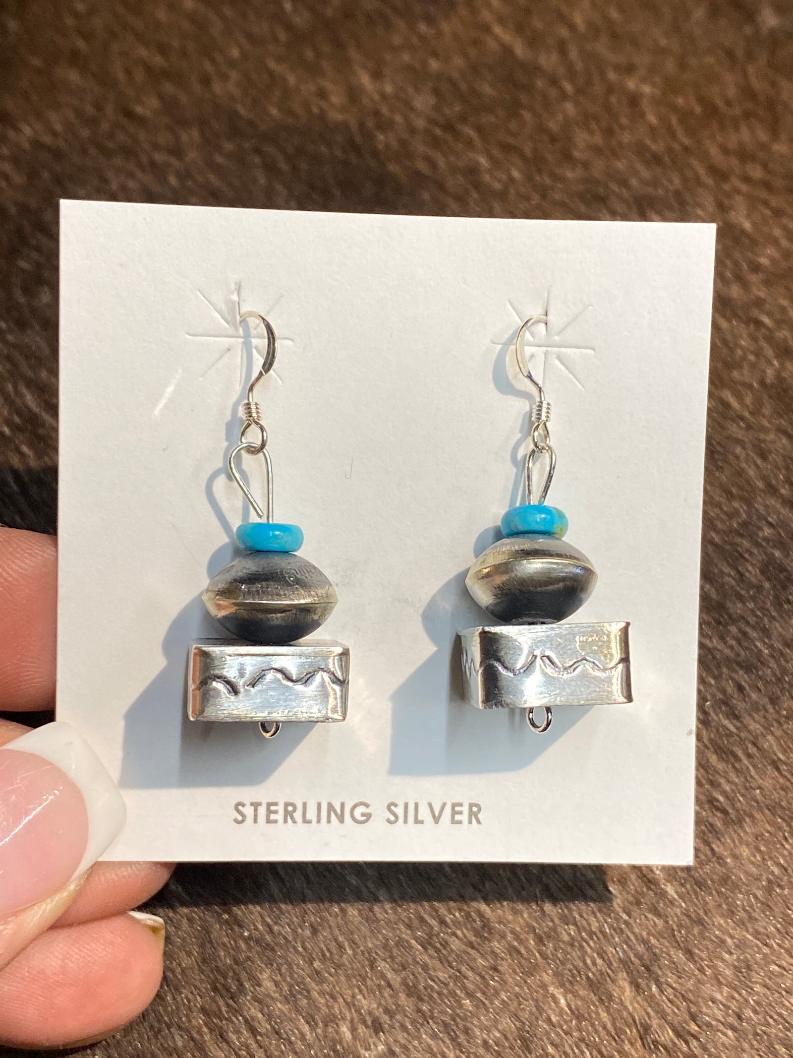 Dauphin Sterling Saucer & Stamped Square Bead Earrings - Turquoise