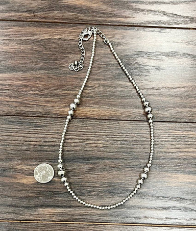 Nix Fashion Varied Bright Silver Navajo Bead Necklace - 22"