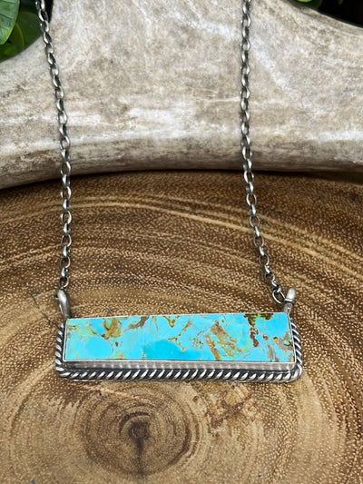 Shasta Roped Sterling Kingman Turquoise Bar Necklace