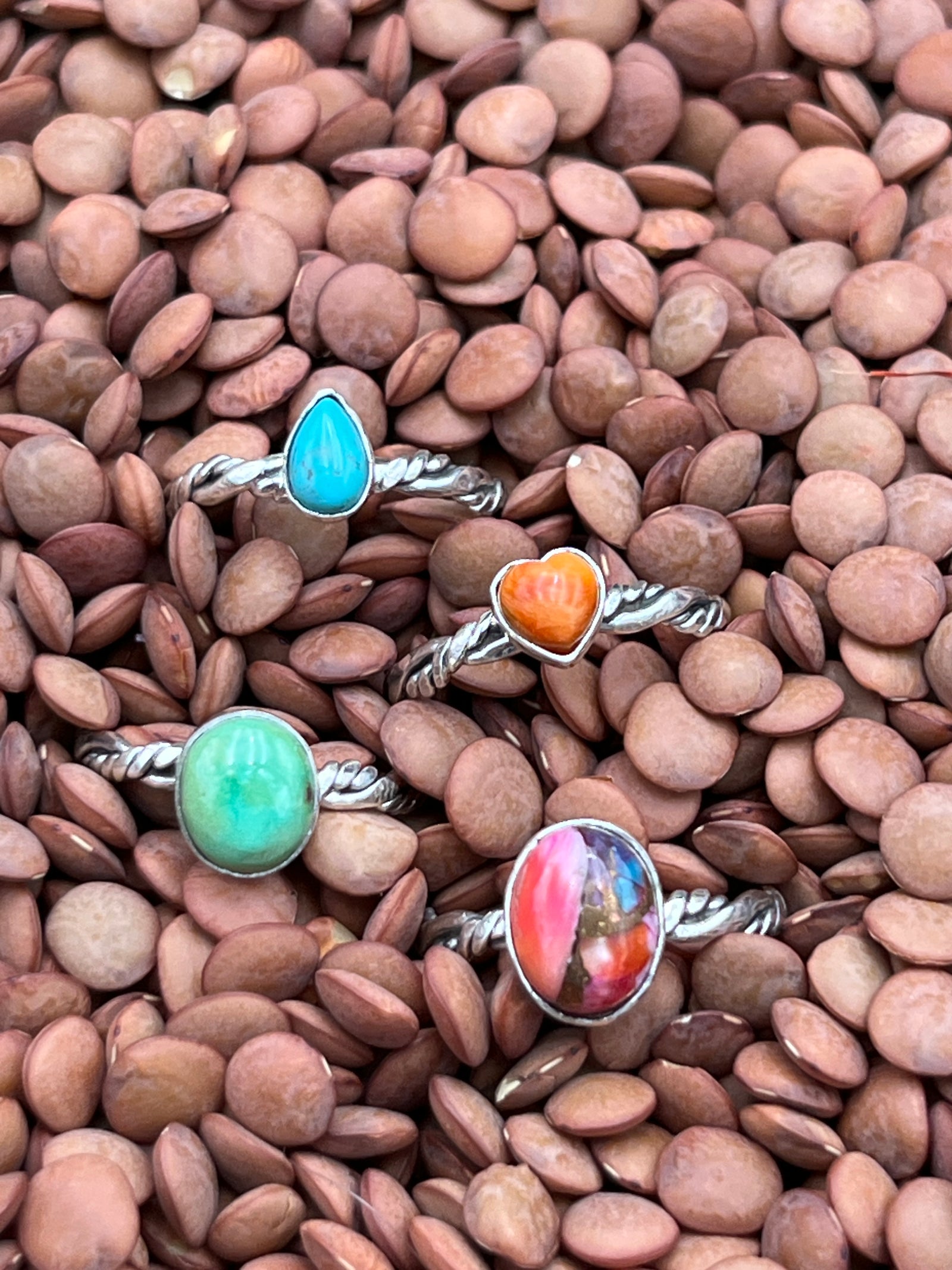 Dearborn Assorted Single Stone Twisted Sterling Band Rings - Size 6