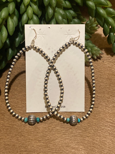 Northside 4mm Sterling Navajo Hoop Earrings With Center Stamped Bead