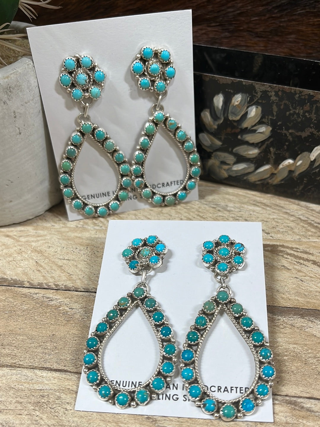 Gallatin Sterling Round Stone Flower Post Teardrop Earrings - Turquoise
