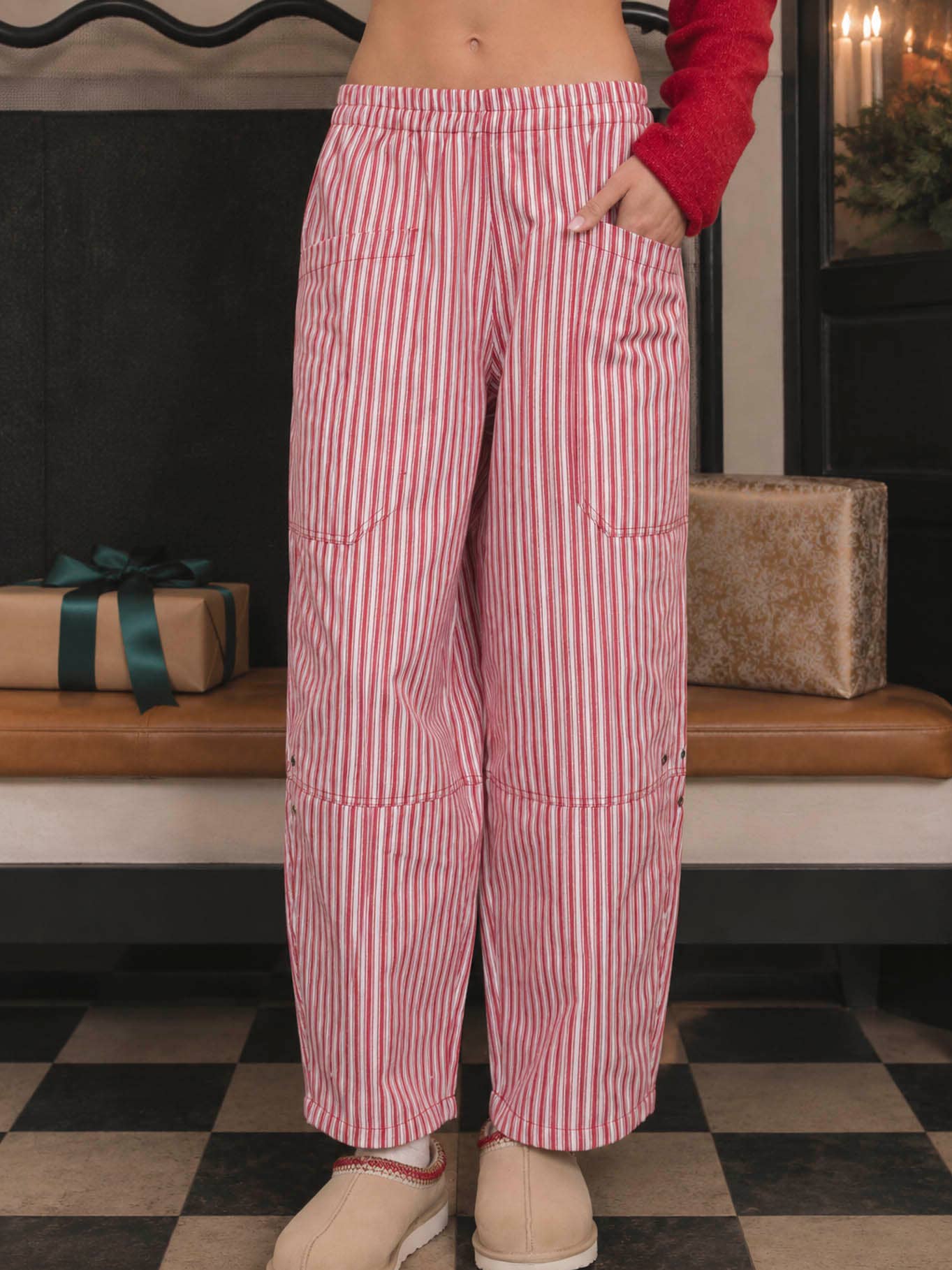 Stripe Pocket Detail Wide Leg Pants