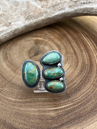Lady Bird 4 Stone Turquoise Cuff Ring - Adjustable