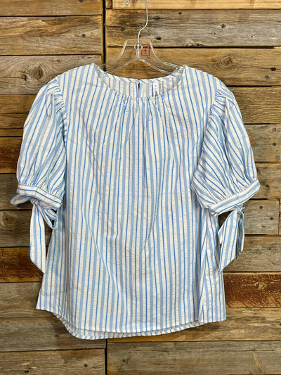 Paula Striped Round Neck Puff Sleeve Top