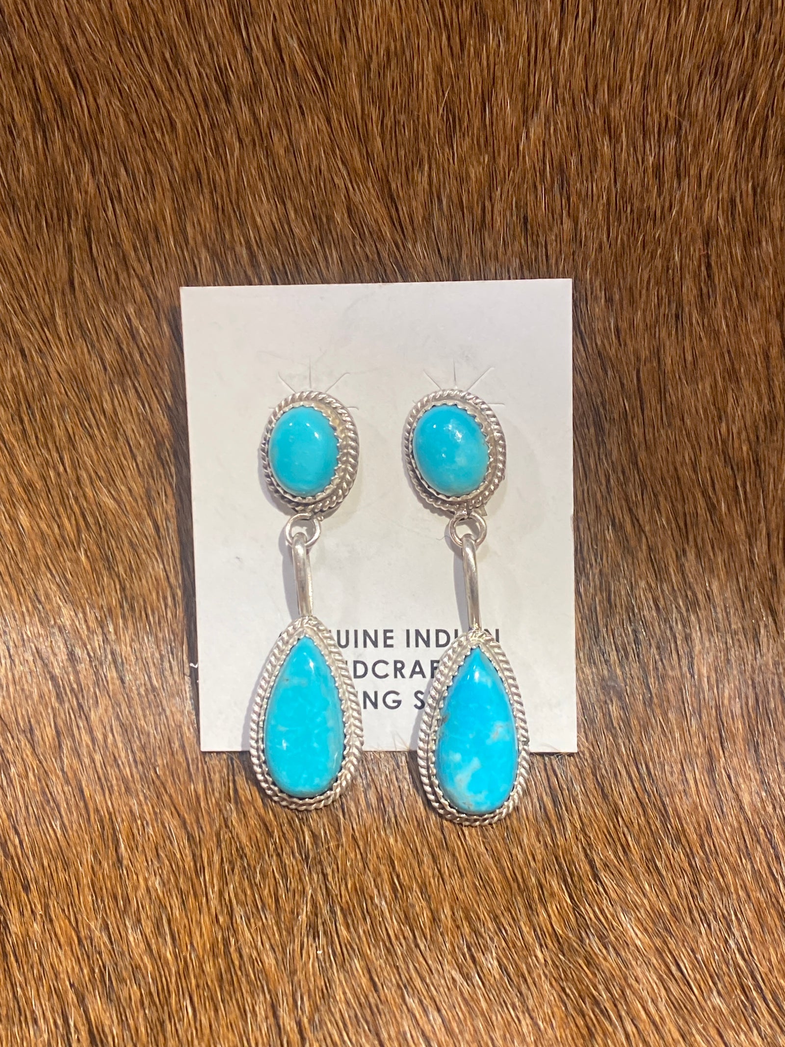 Denver Long Loop Double Stone Kingman Turquoise Earrings - 1.75"