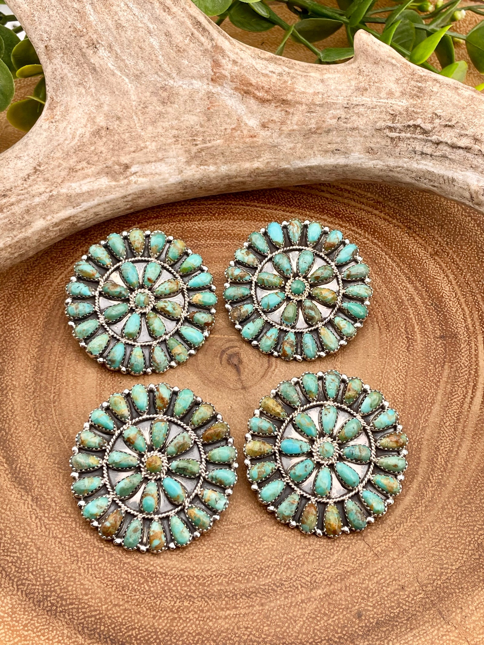 Sterling Silver Zuni Cluster Post Earrings - 1.75"