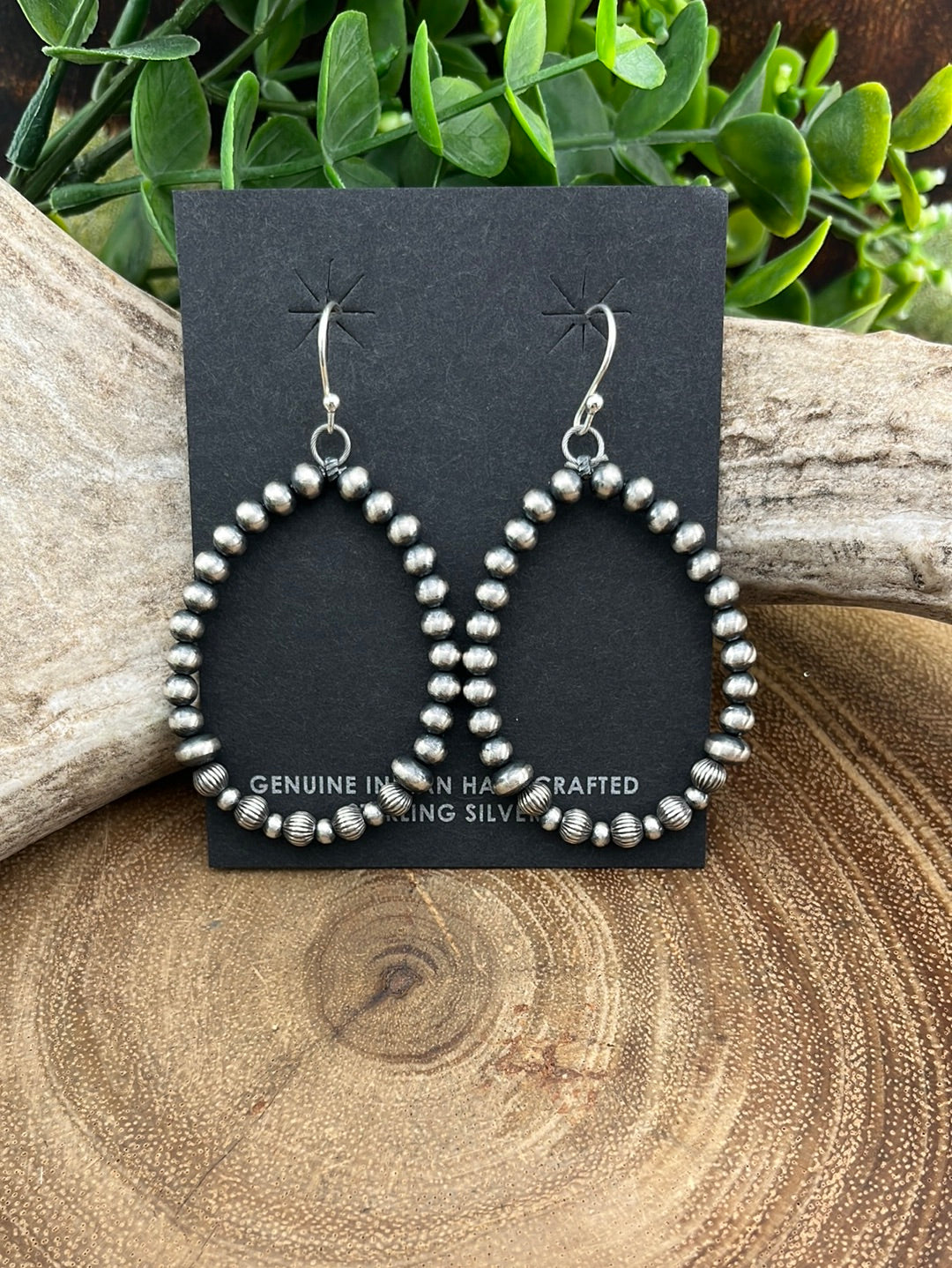 Gretta Sterling 3mm Navajo Hoop Earrings With Rondelle & Stamped Bead Accents