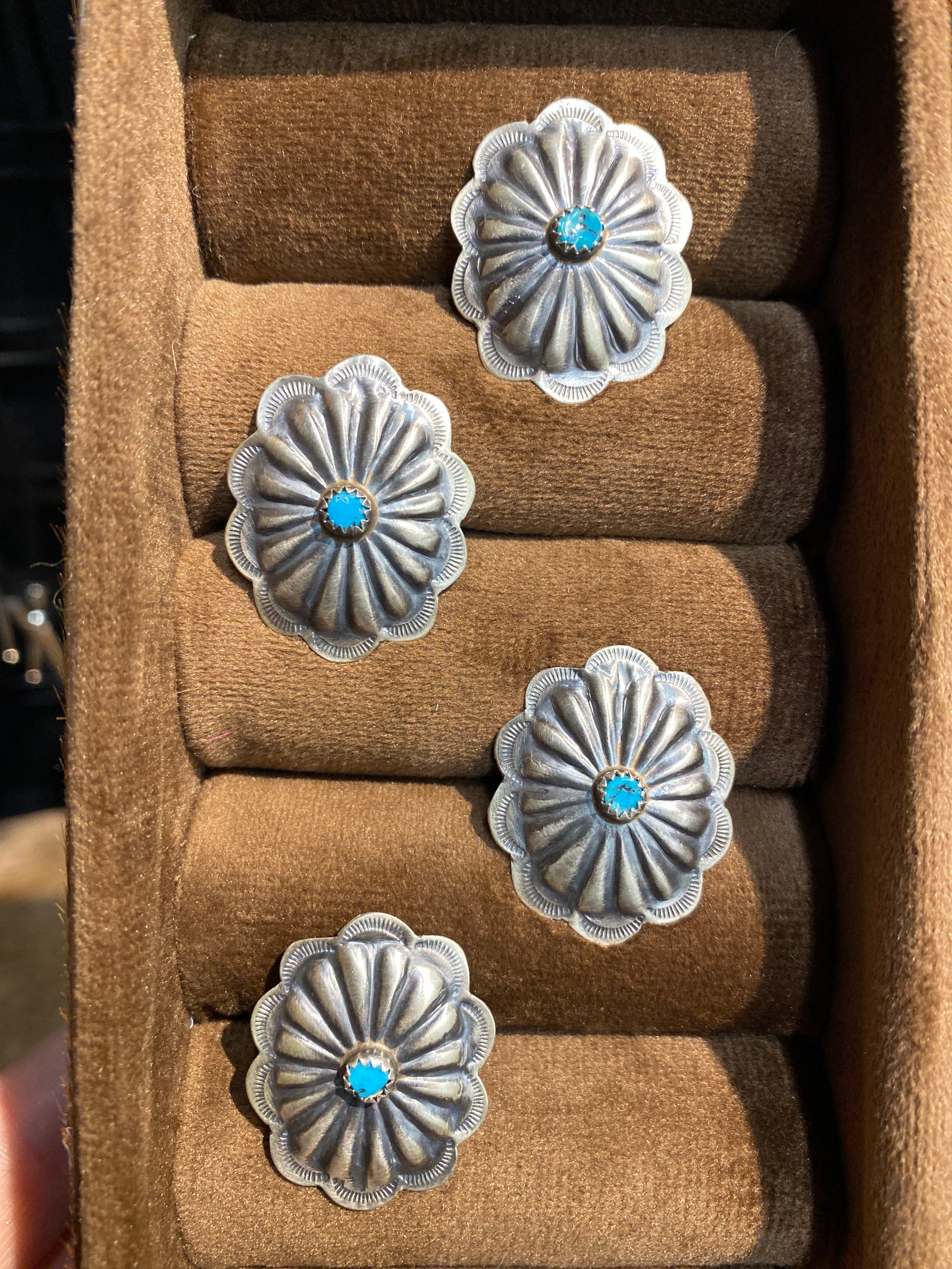 April Round Sterling Concho Ring With Turqouise