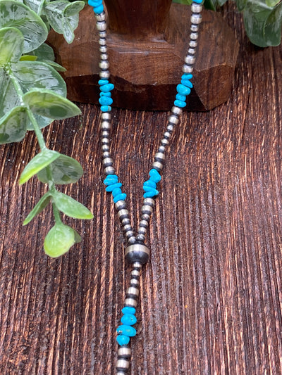 Yearwood Grouped Tumbled Turquoise & 2mm Navajo Y Necklace - 20"