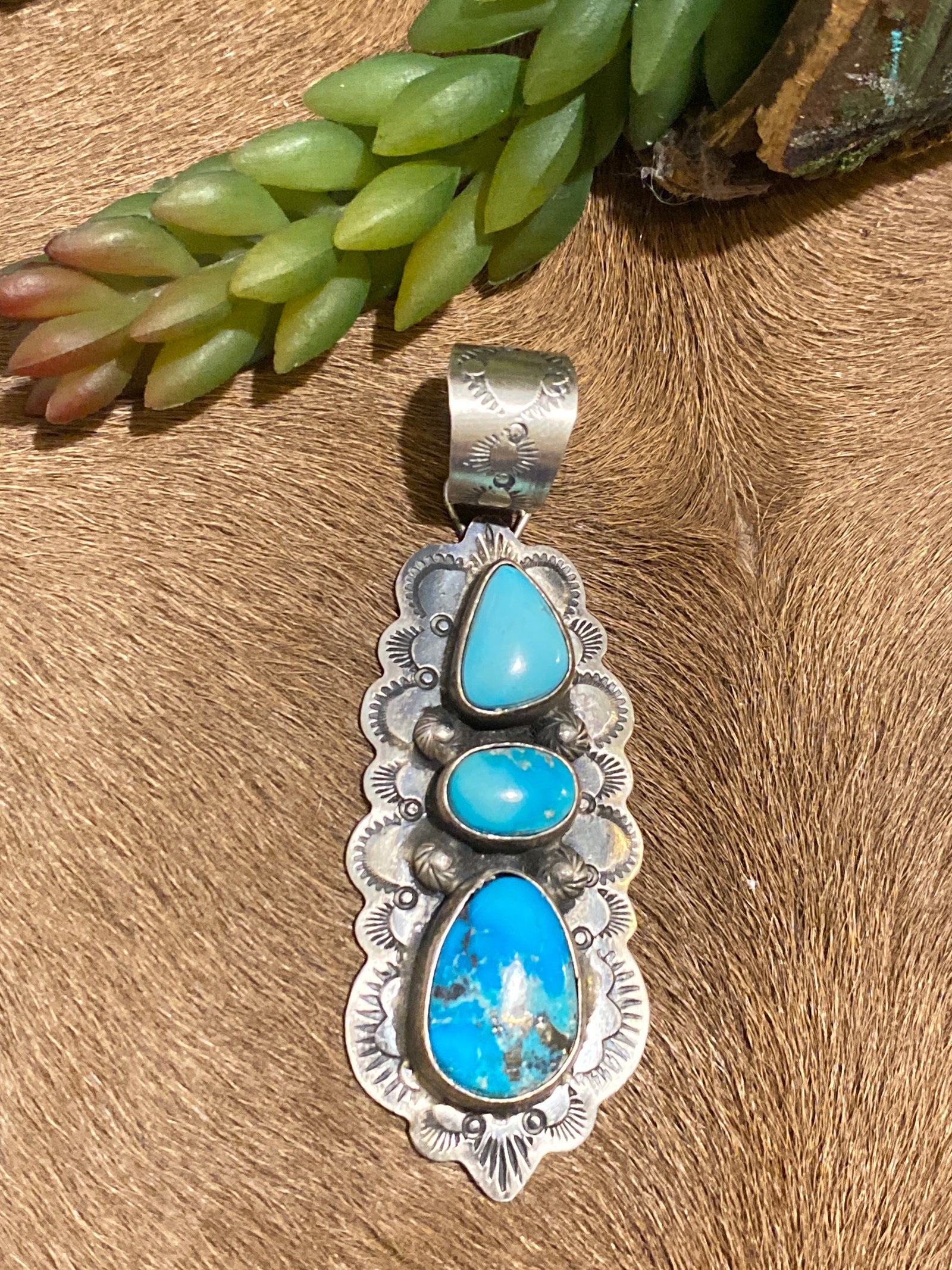 Glencrest Sterling Framed Triple Stone Pendant - Turquoise