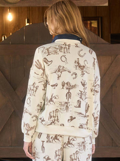 Cream Western Print Top & Bottoms