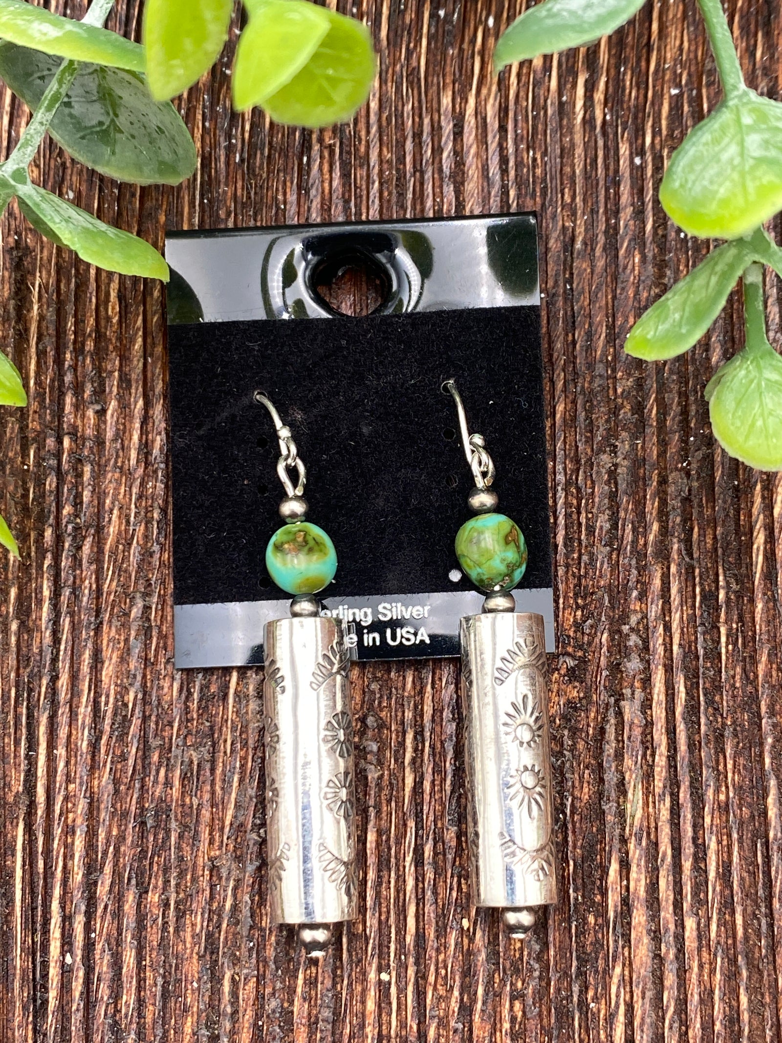 Gatlin Green Turquoise Topped Sterling Barrel Earrings
