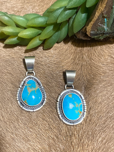 Frankston Notched Sterling Turquoise Pendant - Blue