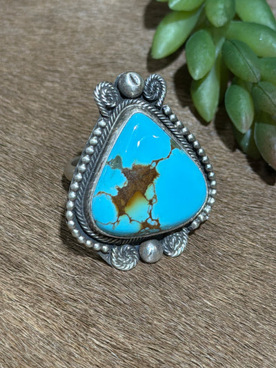 Cedric Assorted #8 Turquoise Sterling Rings - Adjustable