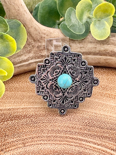 Whitney Fashion Aztec Concho Stretch Ring - Turquoise