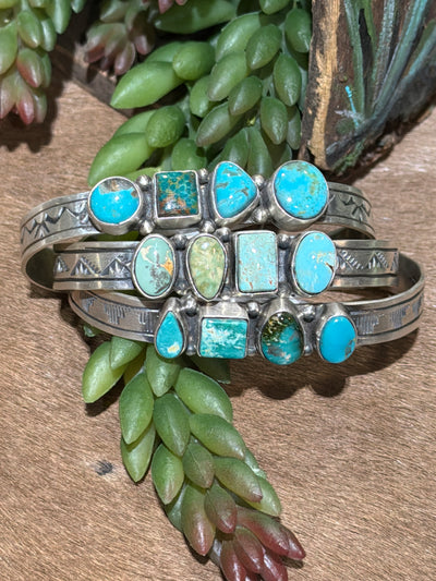 Allison 4 Stone Turquoise Sterling Stamped Cuff
