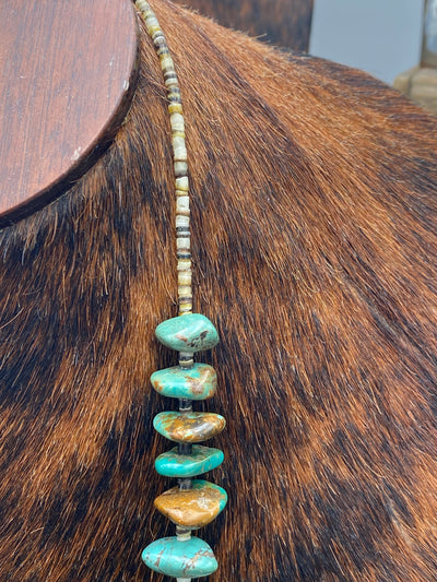 Venice Tumbled Turquoise & Brown Heishi Necklace - 32"