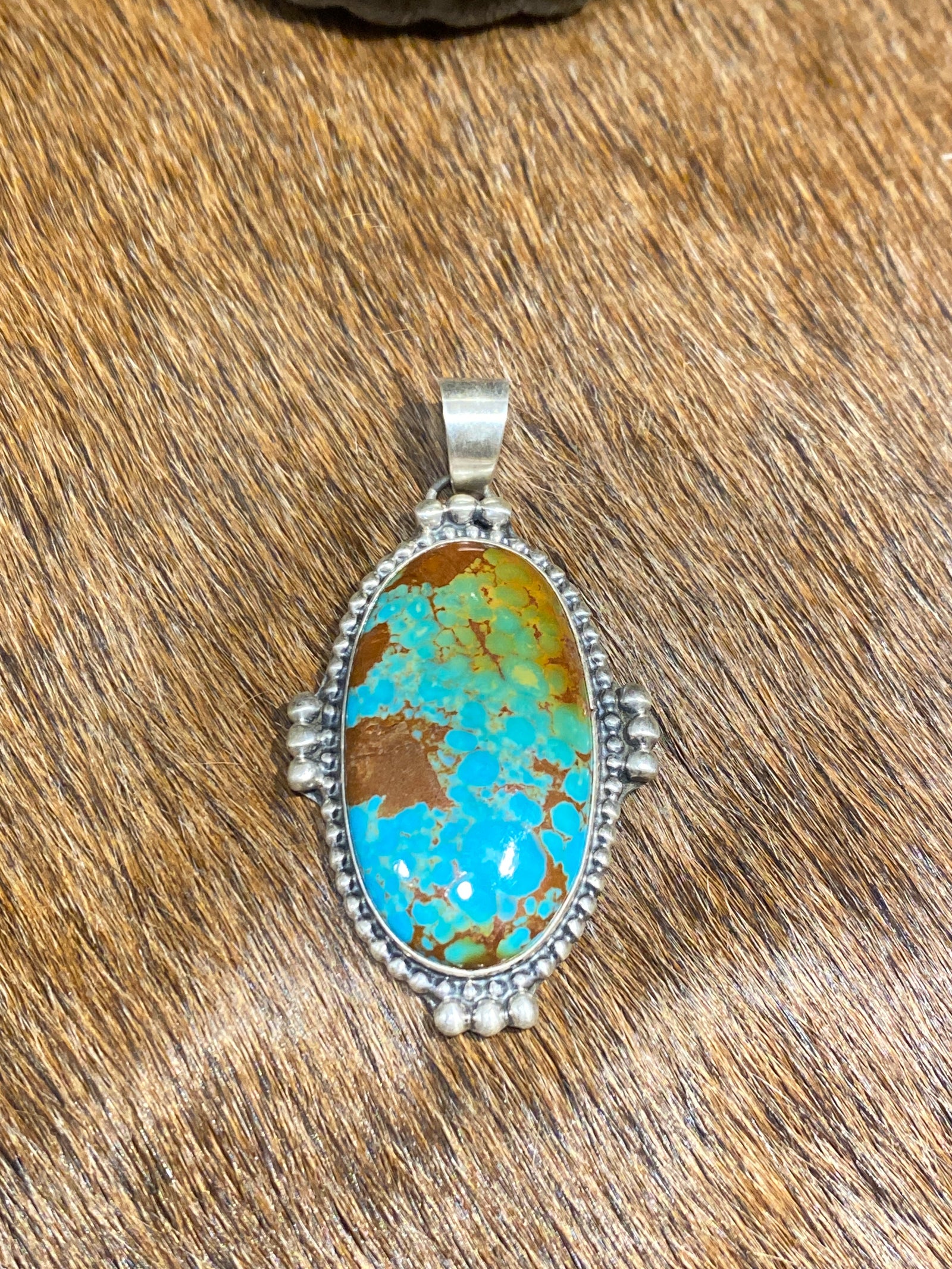 Boundary Sterling Dot Framed Turquoise Oval Pendant