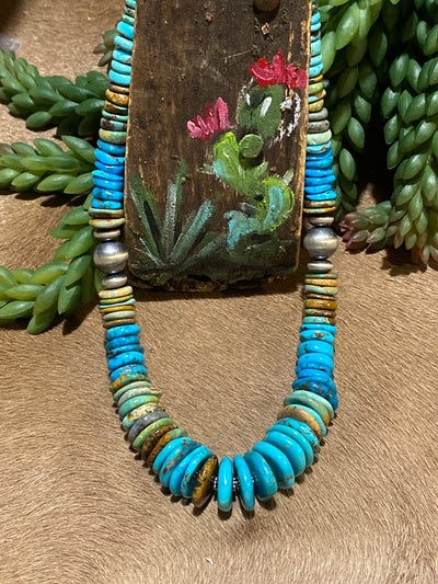 Springdale Sterling Navajo & Turquoise Saucer Necklace - 20"