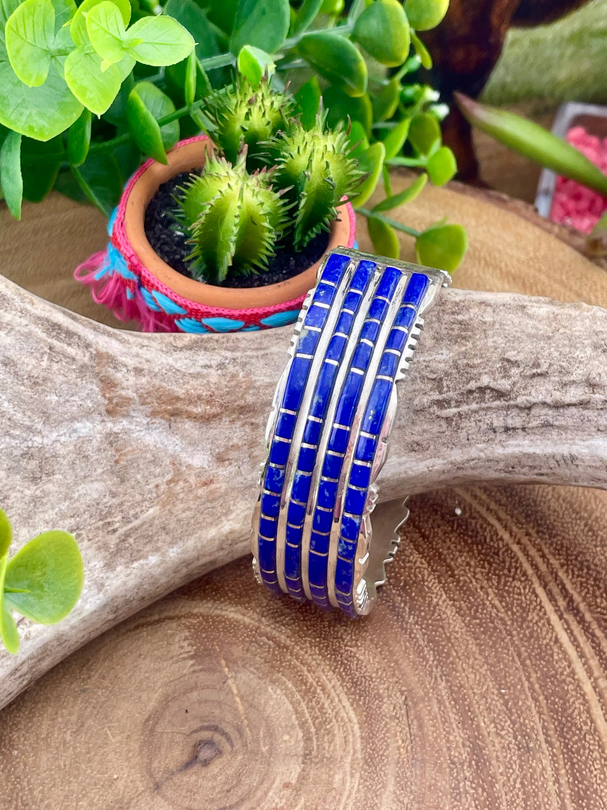 Clear Skies 4 Row Inlaid Lapis Sterling Cuff