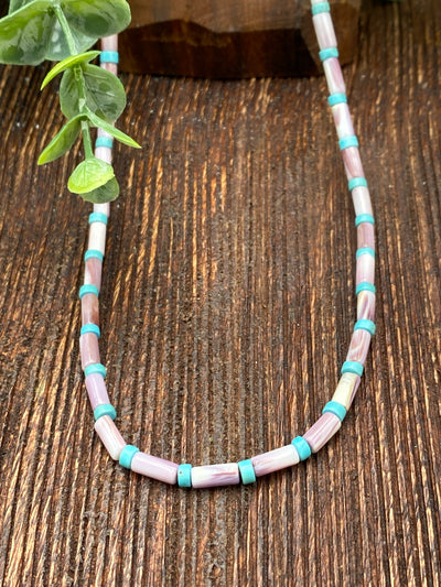 Vera Alternating Purple Spiny Cylinder & Turquoise Necklace - 18"