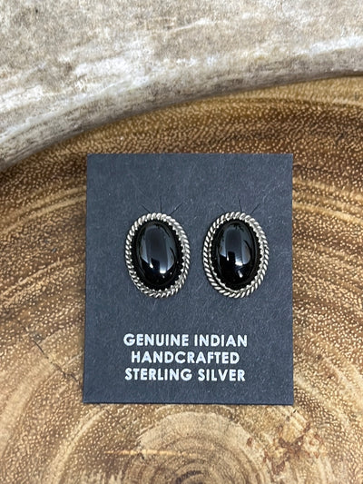 Vera Onyx Sterling Oval Stud Earrings
