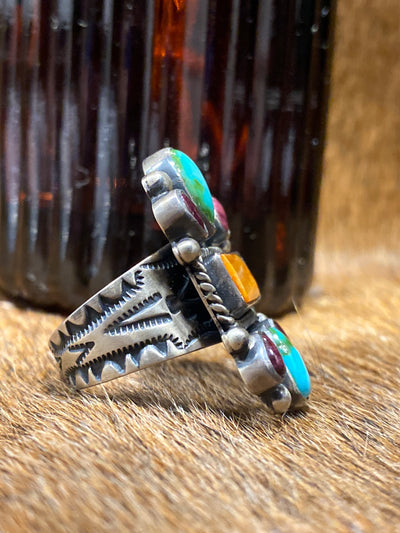 Armenia Center Rectangle Multi Stone Sterling Ring - Adjustable