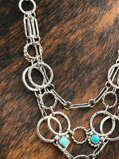 Eleanor Triple Layer Ring Link Turquoise Sterling Necklace - 20"