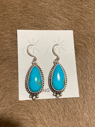 Lost Creek Fish Hook Teardrop Earrings With Lower Bead Detail - Turquoise