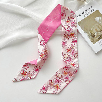 Pink Floral Skinny Scarf – Hair Tie & Bag Ribbon_CWASC0708