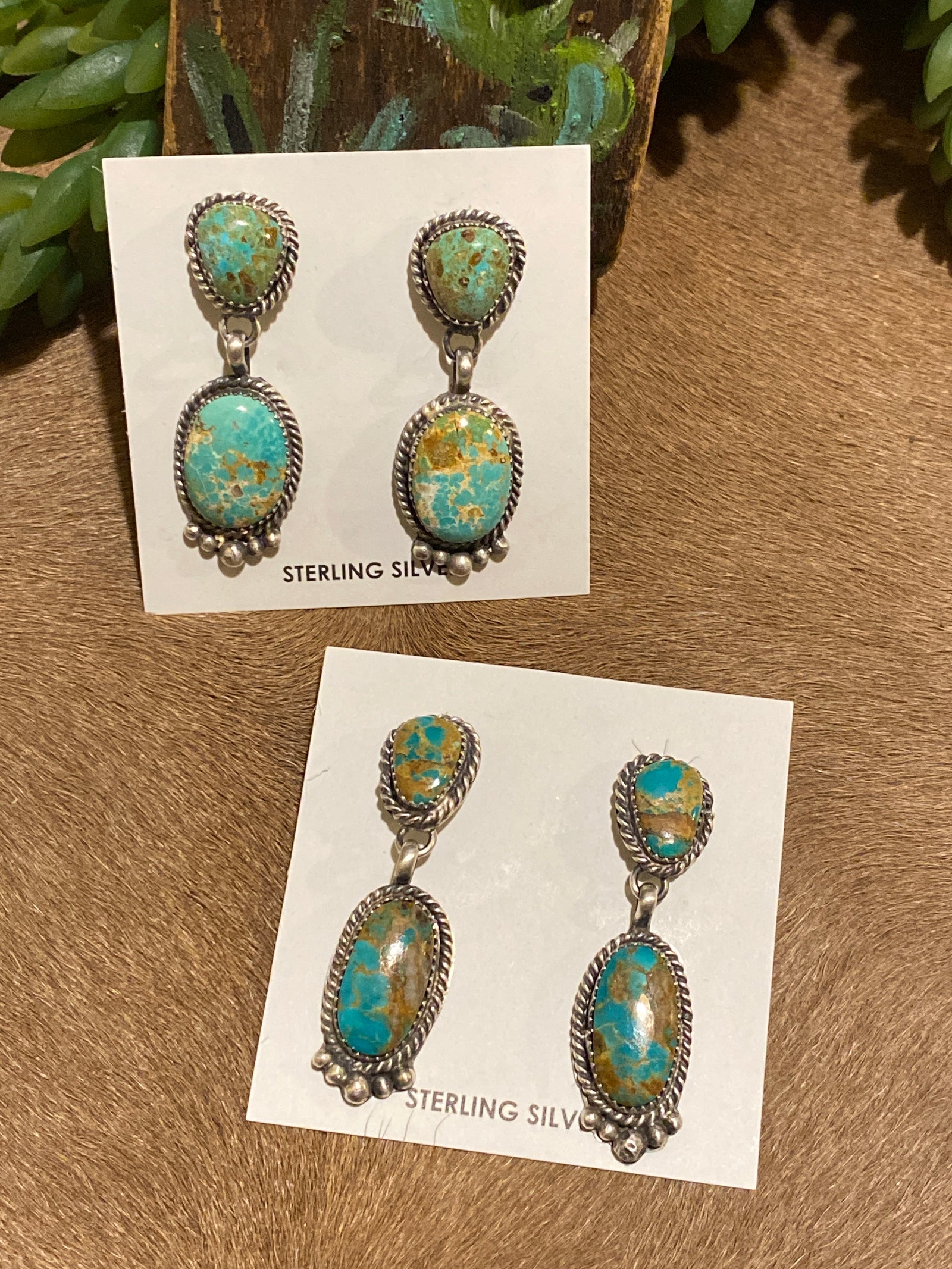 Tracy Sterling Roped Double Stone Earrings With Lower Beads - Turquoise