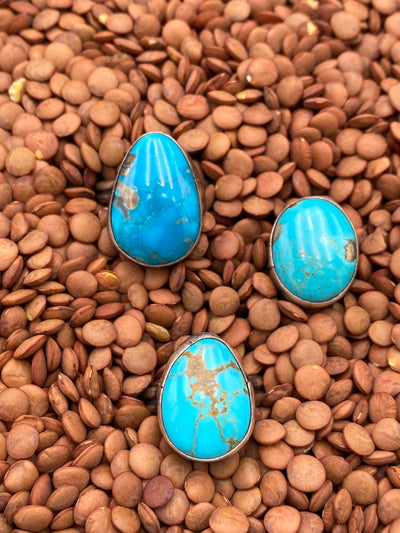 Global Double Band Sterling Framed Large Stone Turquoise Ring