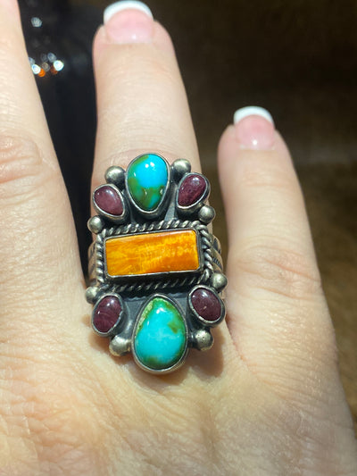 Armenia Center Rectangle Multi Stone Sterling Ring - Adjustable