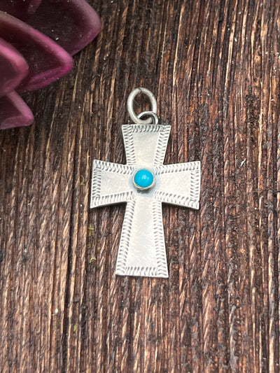 Tina Stamped Cross Pendant - Turquoise