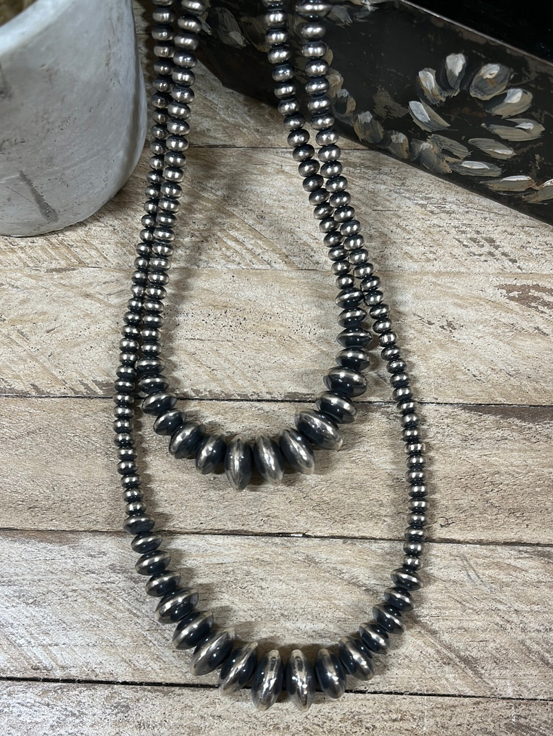 Abriga Sterling Varied Navajo Saucer Necklace - 24"-30"