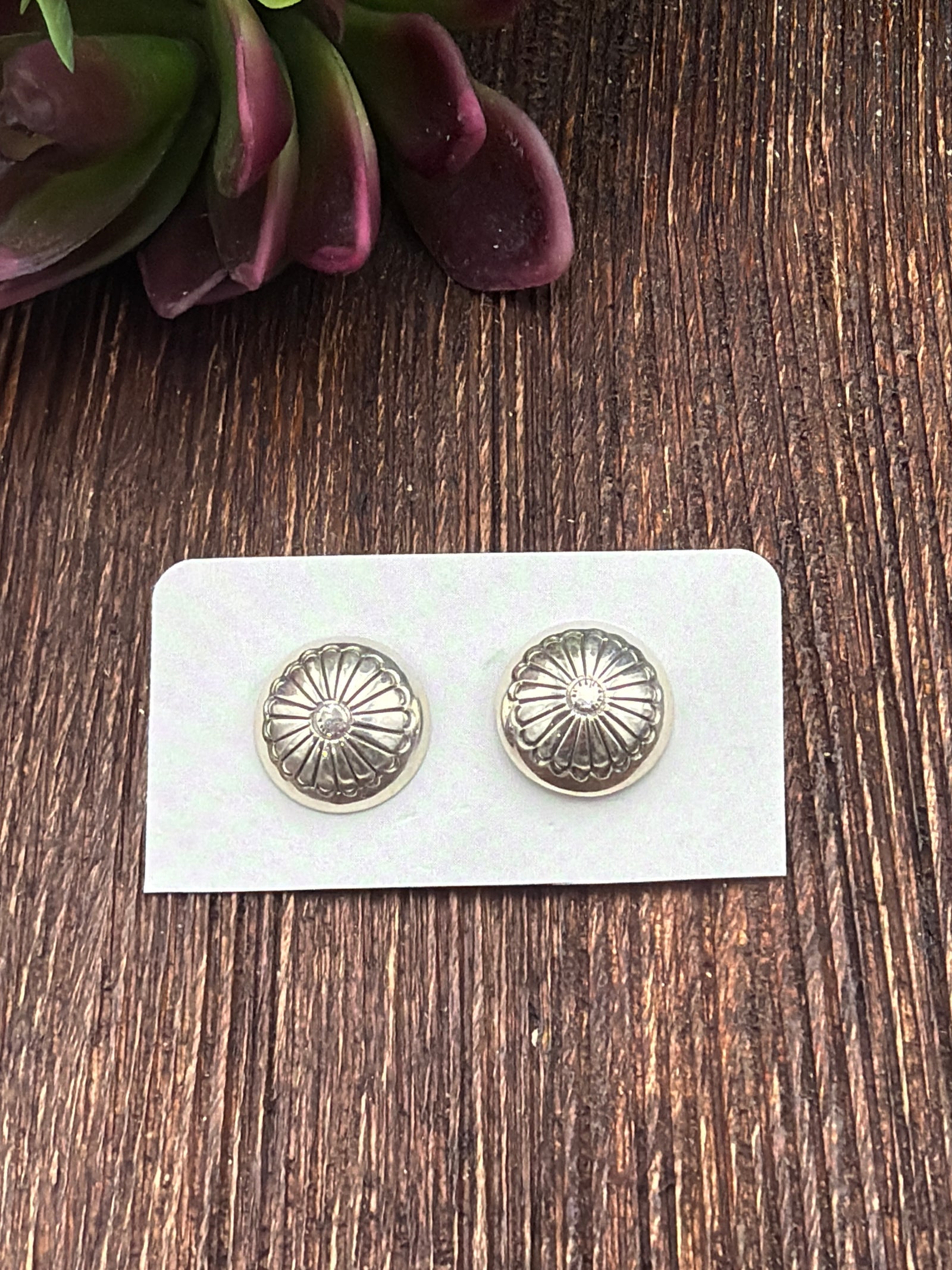 Reyes Stamped Sterling Round Dome Earrings - 16mm