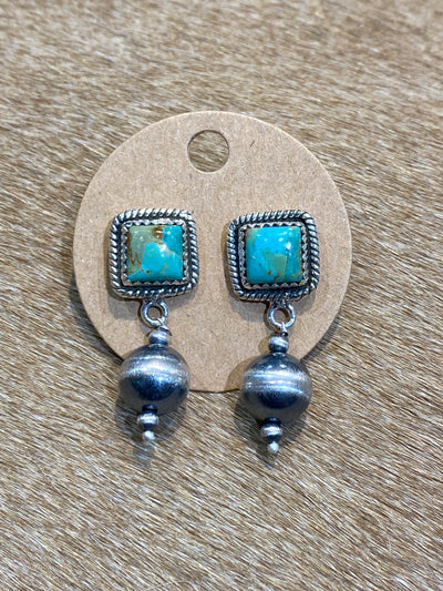 Hada Collection Square Post Navajo Pearl Drop Sterling Earrings