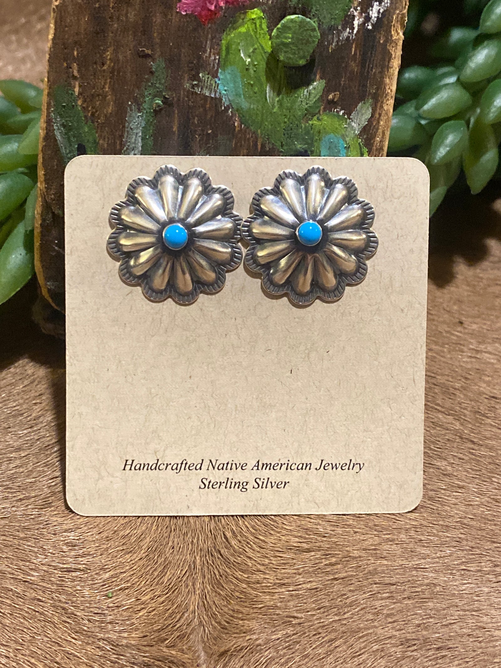 Cannon Turquoise Center Scalloped Concho Earrings - 1"