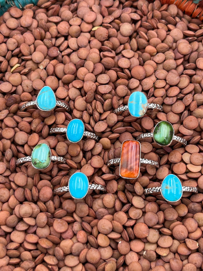 Brittany Assorted Single Stone Stamped Sterling Band Rings - Size 9
