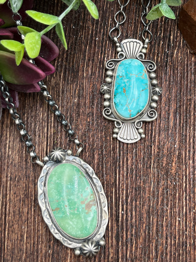 Tuttle Sterling framed Turquoise Link Chain Necklace - 18'