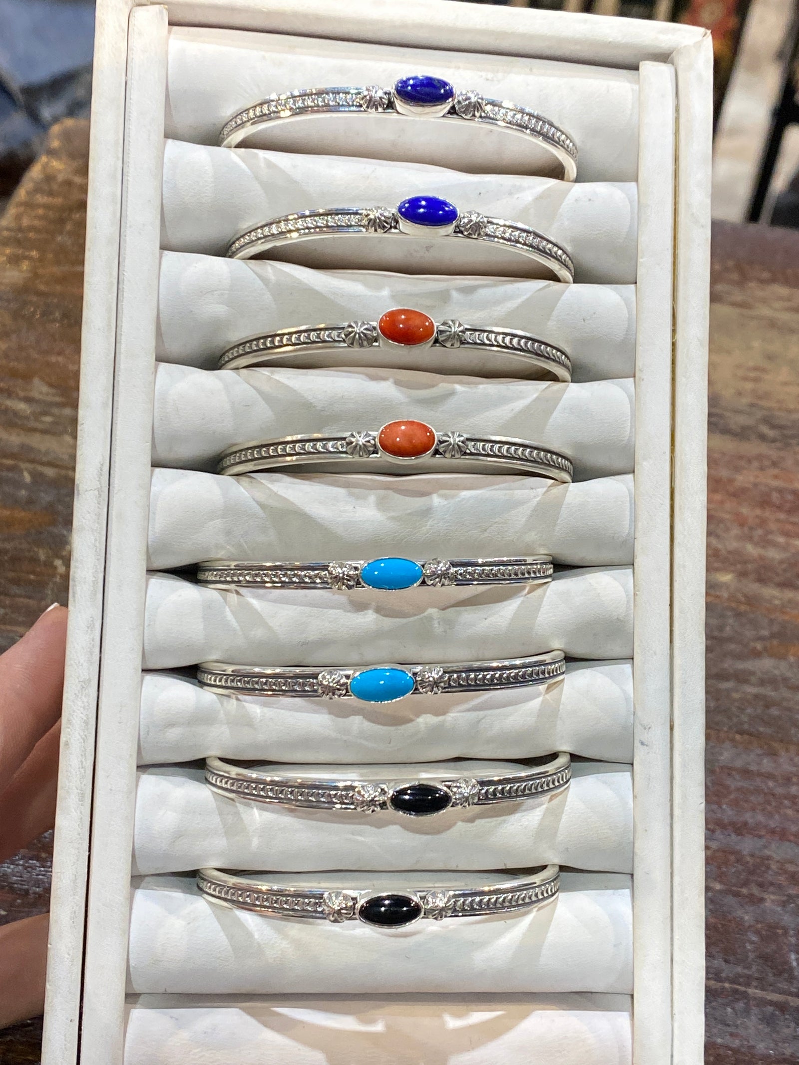 Horizon Stamped Burst Sterling Cuff With Oval Stone