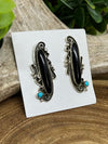 Sterling Silver Teardrop Black Onyx & Turquoise Post Earrings