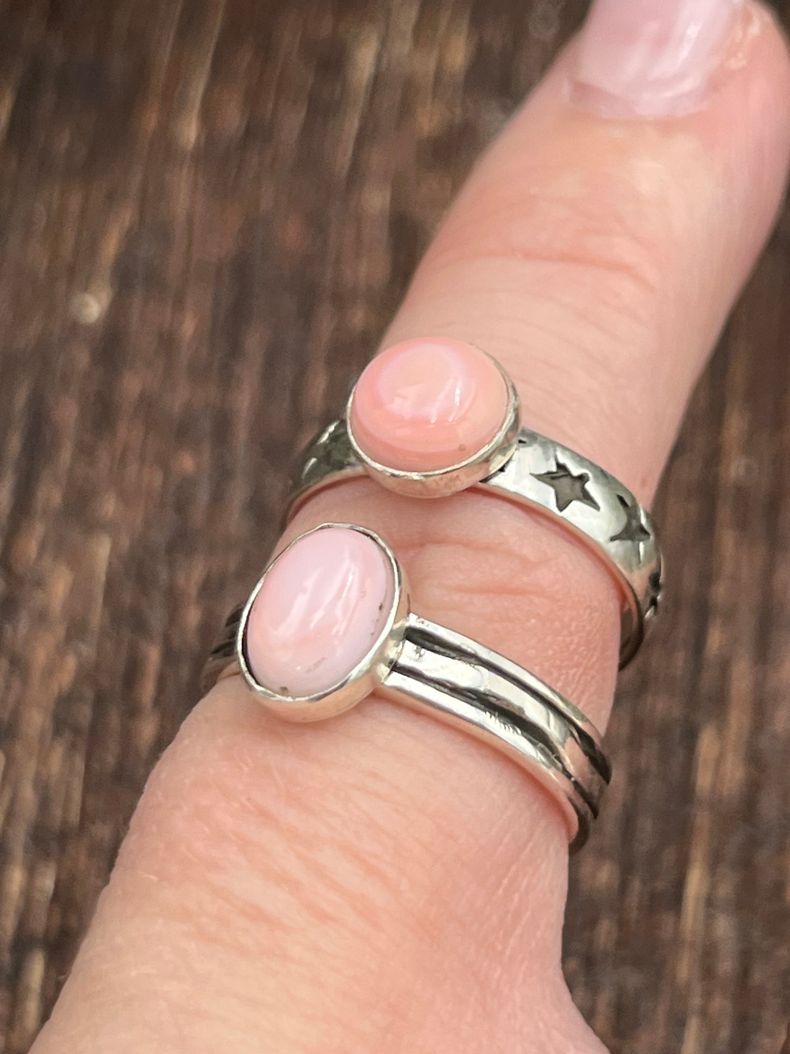 Justice Single Stone Pink Conch Sterling Rings - Size 6