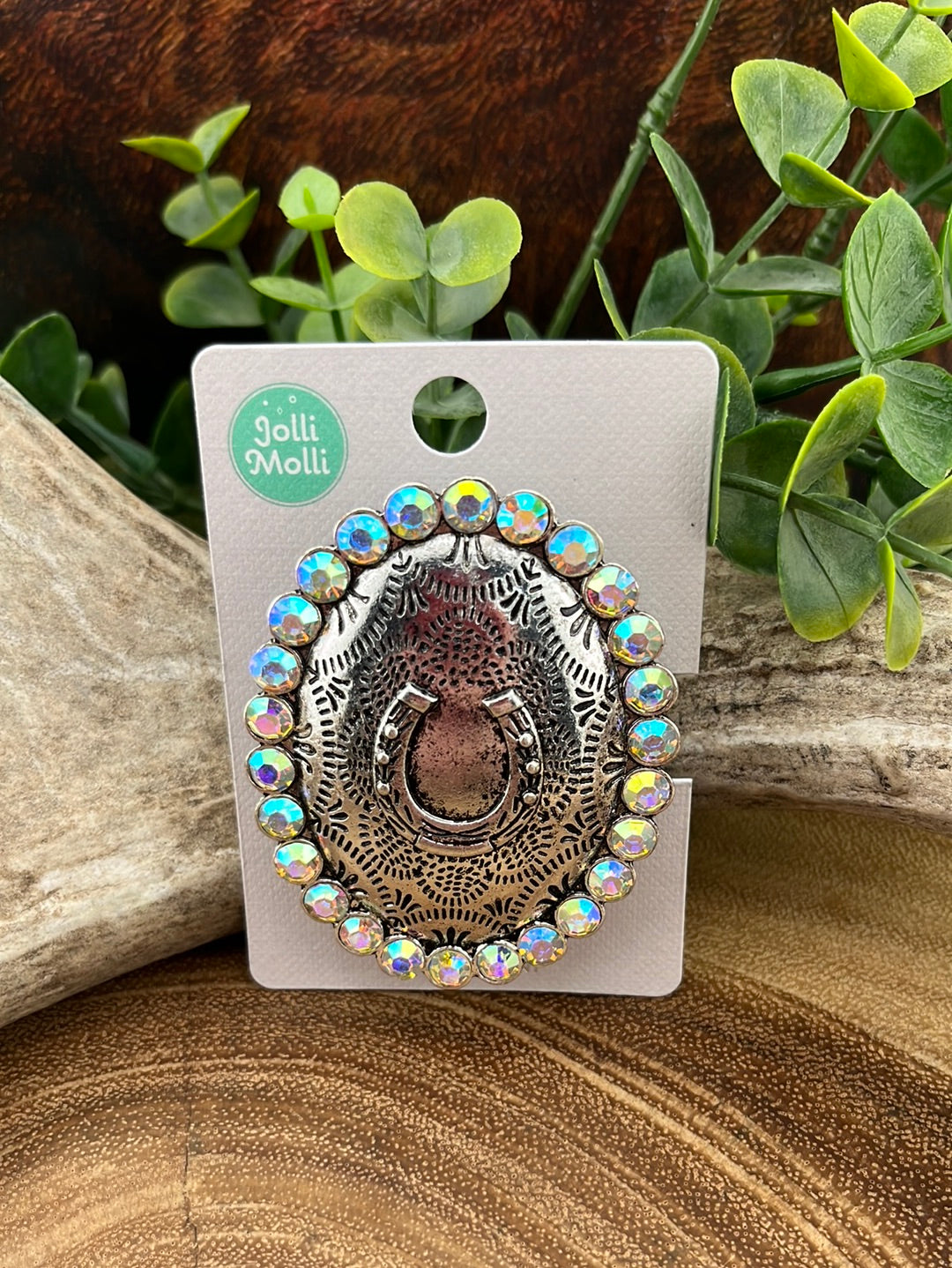 Oval Horseshoe Crystal Phone Grip