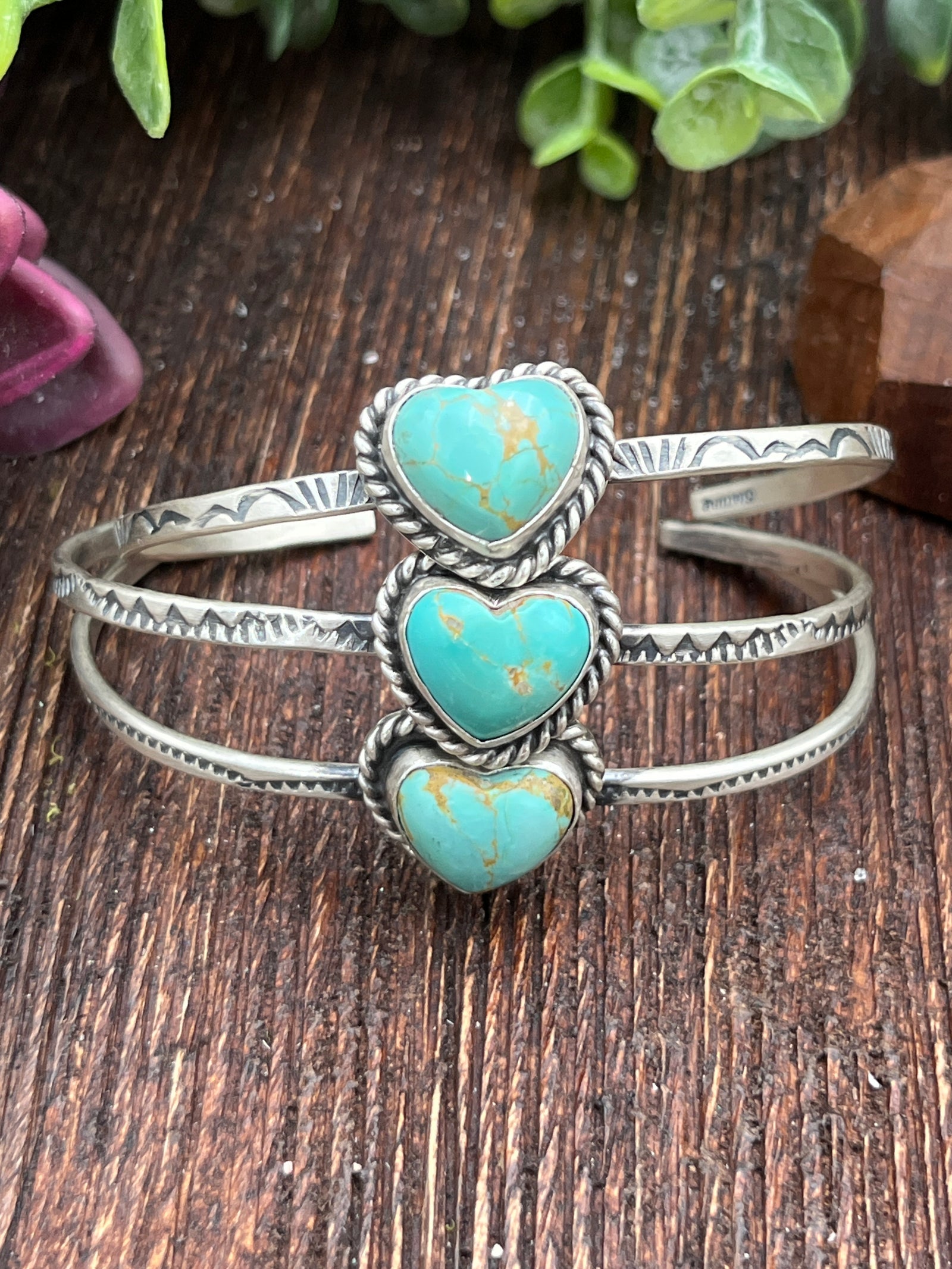 Heart on Your Sleeve Slim Sterling Heart Stone Cuff