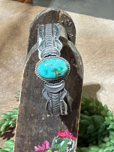 Maloney Stamped Sterling Cuff With Center Turquoise